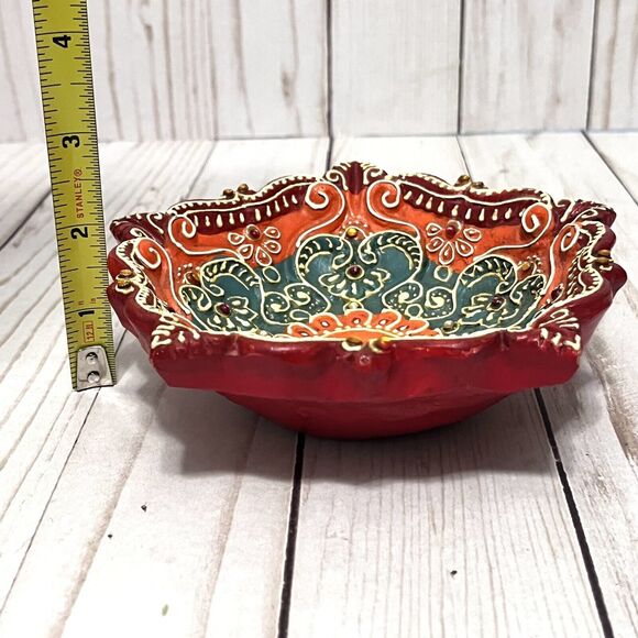 Old World Hand Painted Jeweled Indian Trinket Dish - Picture 5 of 5